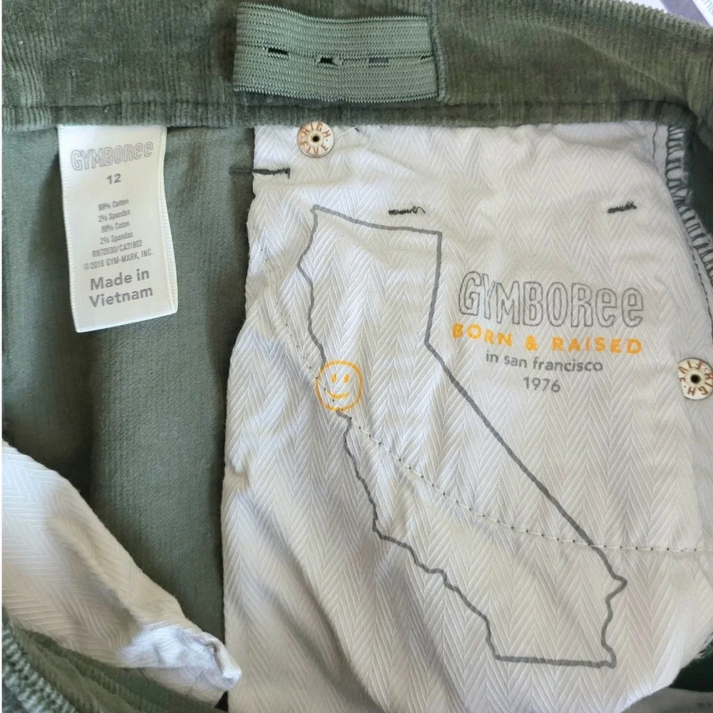 Gymboree Boys Olive Green Straight Leg Preppy Adjustable Waist Corduroy Pants 12